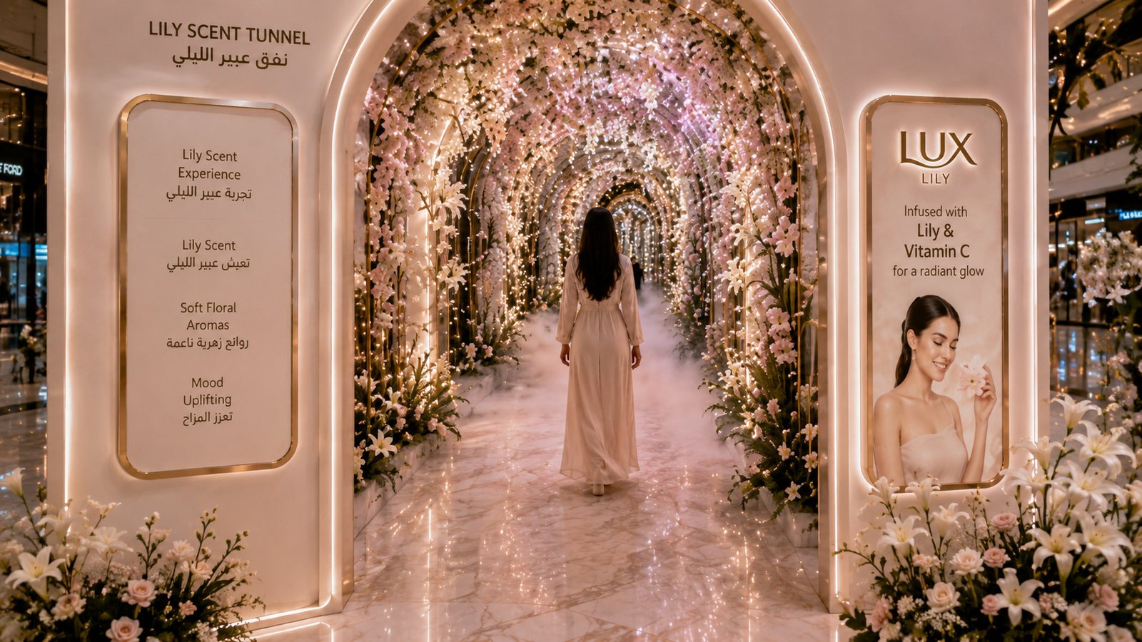 LUX Lily — The Glow She Carries — Floral arrival tunnel