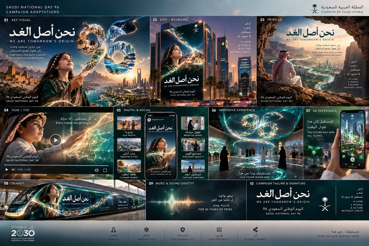 Saudi National Day 96 campaign mood board and media system